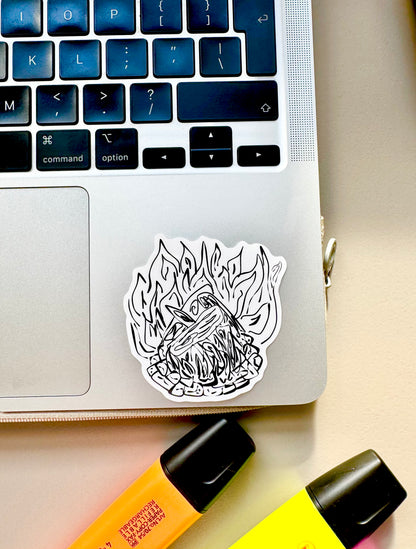 Cosy Campfire- Fire Sticker | White, Waterproof Vinyl | 6.5x6.5cm (2.6x2.6")