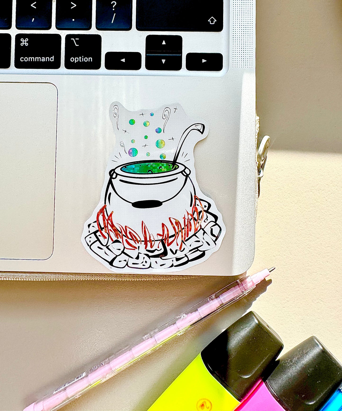 Bubbly Brew - Cauldron Sticker | Glitter, Waterproof Vinyl | 6.5x8cm (2.4x3")