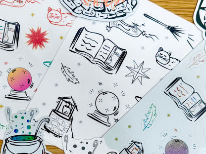 Charmed Bits & Bobs - Sticker Sheet | Clear Vinyl (Monochrome Edition), Waterproof | 10x14cm (3.9x5.5")