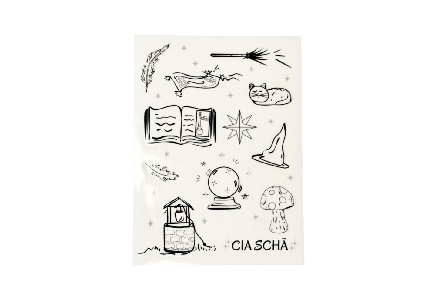 Charmed Bits & Bobs - Sticker Sheet | Clear Vinyl (Monochrome Edition), Waterproof | 10x14cm (3.9x5.5")