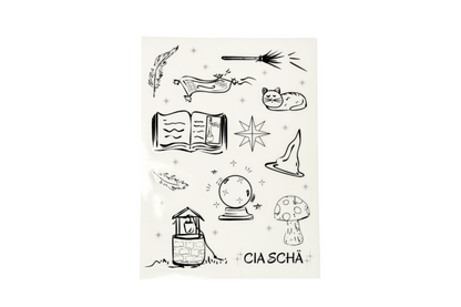 Charmed Bits & Bobs - Sticker Sheet | Clear Vinyl (Monochrome Edition), Waterproof | 10x14cm (3.9x5.5")