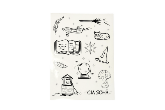 Charmed Bits & Bobs - Sticker Sheet | Clear Vinyl (Monochrome Edition), Waterproof | 10x14cm (3.9x5.5")