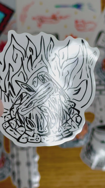 Cosy Campfire- Fire Sticker | White, Waterproof Vinyl | 6.5x6.5cm (2.6x2.6")