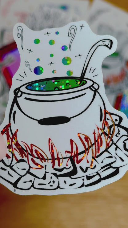 Bubbly Brew - Cauldron Sticker | Glitter, Waterproof Vinyl | 6.5x8cm (2.4x3")